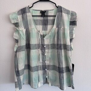 Wrangler Mint and Gray Plaid Blouse